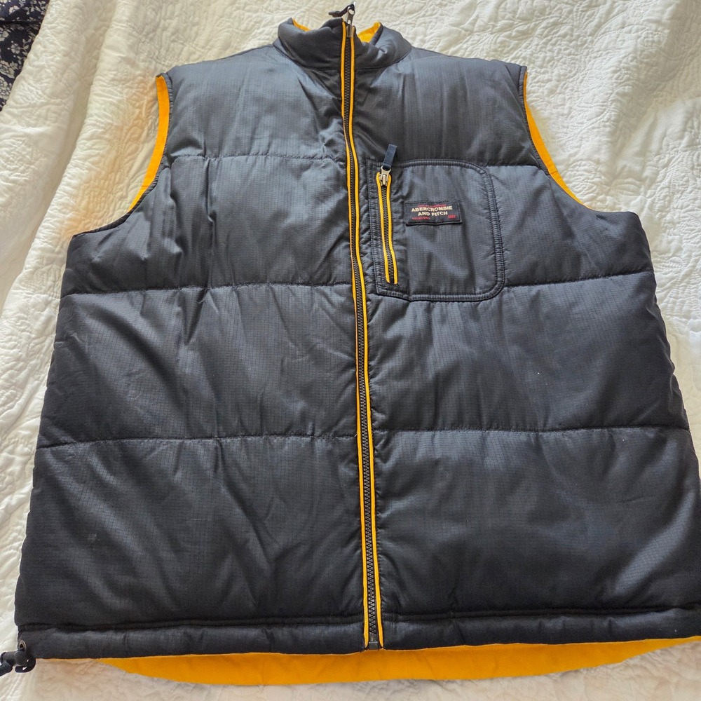 Y2K Abercrombie & Fitch Reversible Puffer Vest Black Yellow Ripstop Mens XL